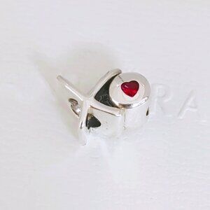 Pandora XO Script Charm Retired Sterling Silver XO Love Charm with Red Zirconia